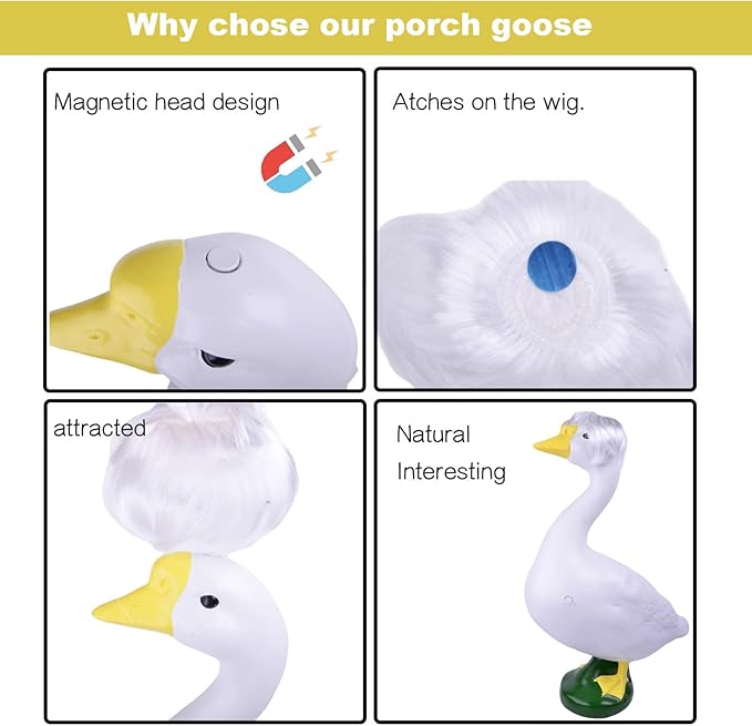 19" Resin Cement Porch Goose Statue with magenetic Wig for Free New Home Gift for Outdoor Decorative Figurine for Garden, Patio, or Entryway Accent (21" Statue with Wig)