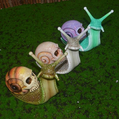 Garden Decor Statues Halloween Skull Snail Sculpture Gothic Home Decor Creative Resin Crafts Snail Ornaments,for Outdoor Landscape Decorations Home Creative Gifts,Green