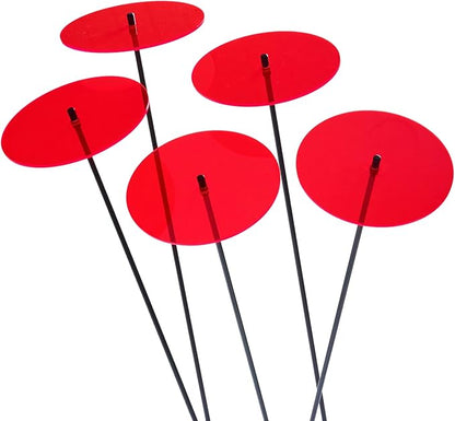 Sun Discs Set of 5 Sun Catcher Garden Decor Large Glowing Ornamental Garden Stakes 75cm, 29.5 inch high Outdoor Yard Gift for Gardeners, Colour:Fluorescent Red