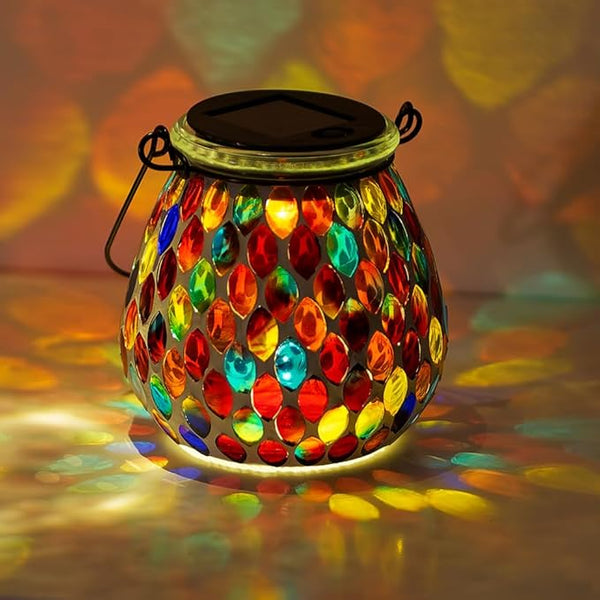 Starsoul Solar Lanterns Outdoor Waterproof, Exquisite Colorful Mosaic Glass Solar Garden Decor, Gifts for Women Mom Grandma