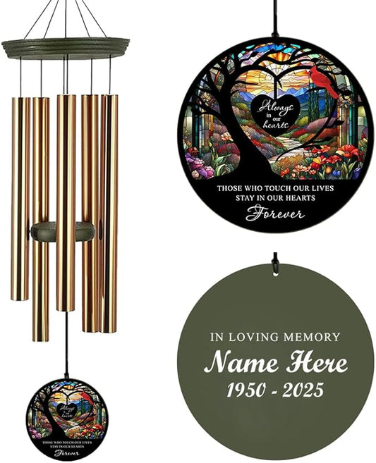 Personalized Memorial Wind Chimes, 36inch Cardinal Sympathy Wind Chime, in Loving Memory for Loss of Loved Dad/Mom, Life Tree Condolences Gifts, Forever in Heart (Produced in USA)