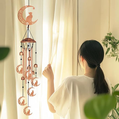 Wind Chimes for Outside, Melodious Melodic Tones Moon Cat Decoration Windchimes Suitable for Outdoor Garden Patio Porch Decor, 33“ Metal Memorial Wind Chimes Friendship Gifts for Women