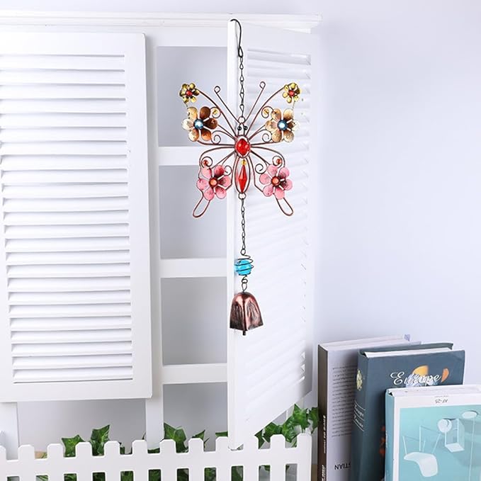 Butterfly Flower Wind Chimes Outdoors Decoration Wind Chimes with Metal Frame Crystal for Garden Yard Hanging Decor Birthday Mothers Day Housewarming for Women-Bell