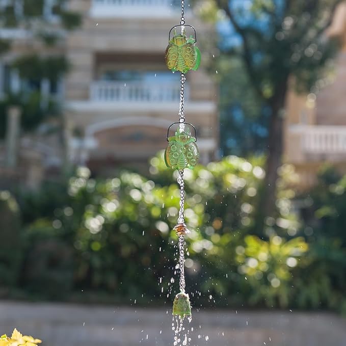 dreamysoul Rain Chains with 12 Ladybug Cups, 10.27FT Bronze Decorative Rain Catcher Chains for Downspout Gutters, Eaves Drainage, Outside