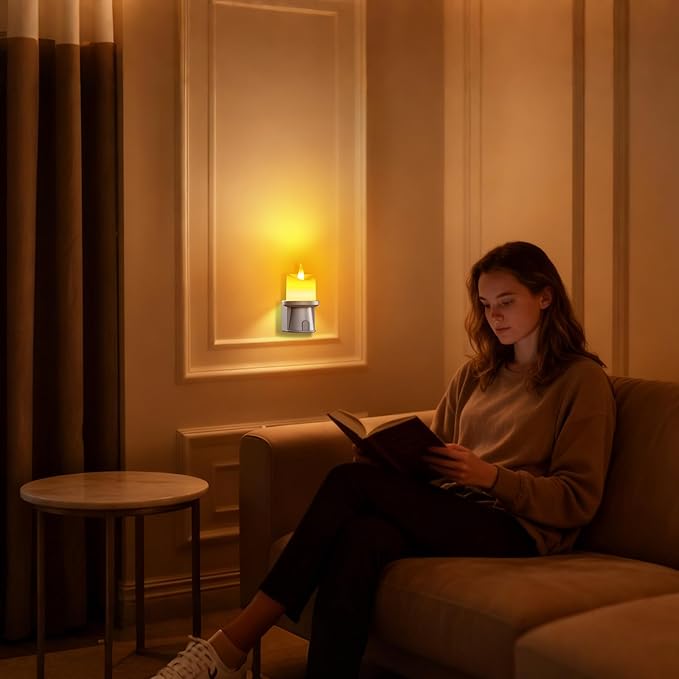 Flameless Candles Night Light with Flickering Flame, Battery Operated LED Night Light, Magnetic Attachment for Easy Placement, Realistic Candlelight for Home, Bathroom, Window Decor (Taupe, 2 Pack)