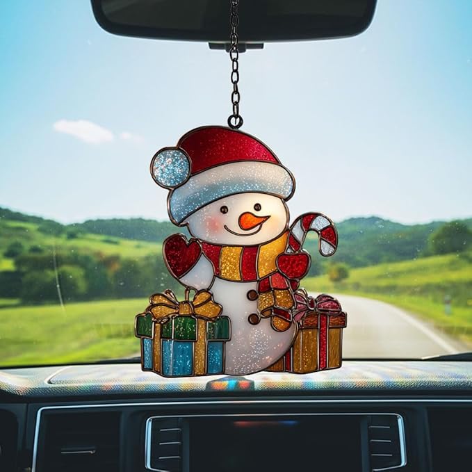 Cute Snowman Acrylic Suncatcher Stained Glass Effect Window Car Hanging Christmas Ornament Indoor Outdoor Decor Garden Sun Catcher Panel for Christmas Lover for Women Mom Grandma
