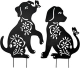 MrMrKura 2 Pack Metal Dog Stakes Garden Decor Stakes Black Dog Silhouette Statue for Outside Metal Dog Decorative Ornaments for Outdoor Garden Home Patio Yard Decor (2 Dogs)