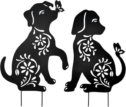 MrMrKura 2 Pack Metal Dog Stakes Garden Decor Stakes Black Dog Silhouette Statue for Outside Metal Dog Decorative Ornaments for Outdoor Garden Home Patio Yard Decor (2 Dogs)