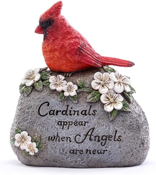 Napco Imports Decorative Cardinal Bird 5.5 x 6.5 Inch Indoor or Outdoor Memorial Tribute Garden Stone Red and Grey Angels Near