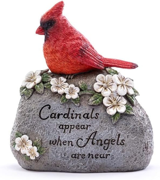 Napco Imports Decorative Cardinal Bird 5.5 x 6.5 Inch Indoor or Outdoor Memorial Tribute Garden Stone Red and Grey Angels Near