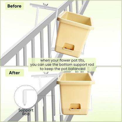VIVIKEN Planter Box Brackets, Adjustable Flower Box Brackets for Deck Railing, 2 Pack No Drill Window Box Bracket for Outdoor Planters-White