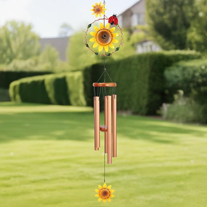 Sunflower Wind Chimes for Outside Metal Aluminum 46" Inches Wind Chime with Sunflower Outdoor Decor Large Unique Wind Chimes for Festivals/Birthday for Mom Dad Grandma Home Garden Patio Decor