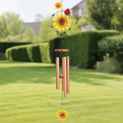 Sunflower Wind Chimes for Outside Metal Aluminum 46" Inches Wind Chime with Sunflower Outdoor Decor Large Unique Wind Chimes for Festivals/Birthday for Mom Dad Grandma Home Garden Patio Decor