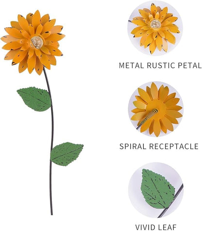 3 Pack Floral Garden Stake Decor, Glow in Dark Shaking Head Outdoor Plant Pick Water Proof Metal Flower Stick for Lawn Yard Patio Pathway Ornament