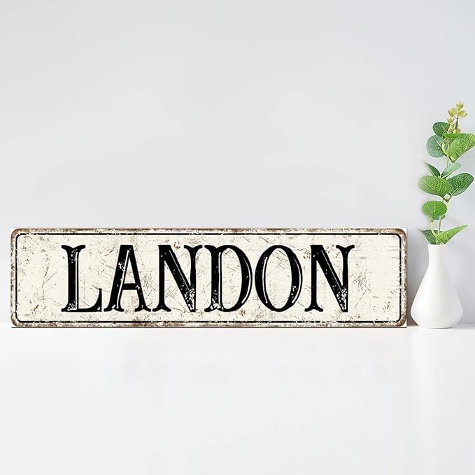 Madcolitote Rustic Landon Wood Signs Landon Street Signs Customized Retro Wood Plaque Farmhouse Wall Art Farmhouse Wall Decor for Home Bars Clubs Cafes Man Cave Party 6x24in