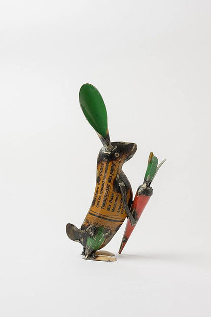 De Kulture Handcrafted Recycled Iron Gold Bunny with Carrot Decorative Collectible Figurine showpiece Beautify Home Office Holiday décor| Ideal for Garden Decoration, 5.5x2x9.5 (LWH) inches