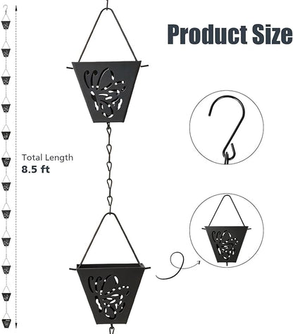 8.5 Ft Rain Chain, Thick Metal Rain Gutter Chains, Adjustable Rain Catcher Chain for Eaves Drainage, Replacement for Downspout, Outdoor Decor