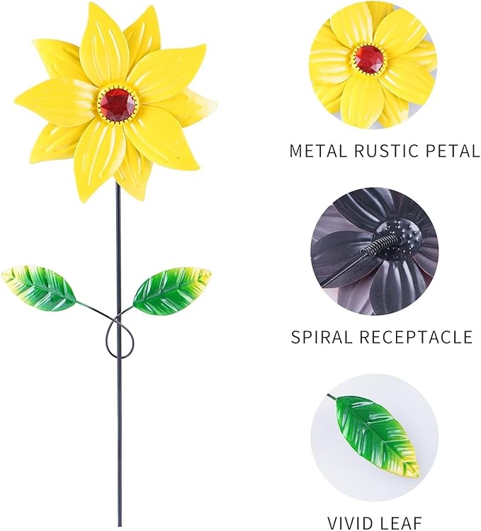 TZSSP Metal Flower Decorative,Floral Garden Stakes Yard Art,3 Pack Flower Garden Stakes Decor for Lawn & Yard Ornament