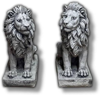 Lions Outdoor Sculpture Concrete Animals Statue Garden Painted Figure Yard Stone Decoration Front Door Entrance Figurines Pair of Lions on Pedestal Cement Gift