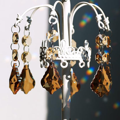 20pcs Crystal Maple Leaf Chandelier Prisms Replacement Pendant Connected Glass Octagon Beads Chain for Wedding Christmas Decoration 38mm (Champagne)