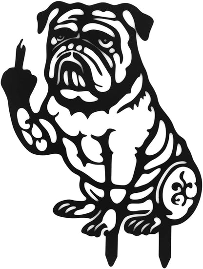 DS. DISTINCTIVE STYLE Bulldog Decor Funny Middle Finger Bulldog Statue Metal Black Dog Yard Art for Outdoor Garden, Patio, Pathway