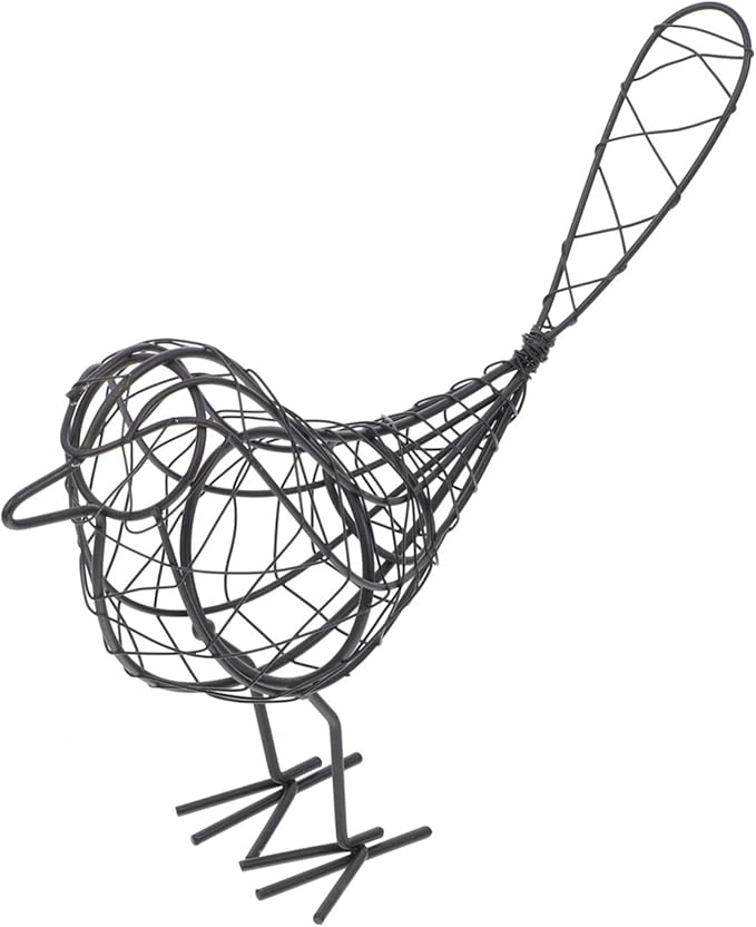 Mobestech Black Metal Bird Statue 20x23cm Garden Ornaments Stylish Black Metal Bird Art for Indoor Outdoor Decor