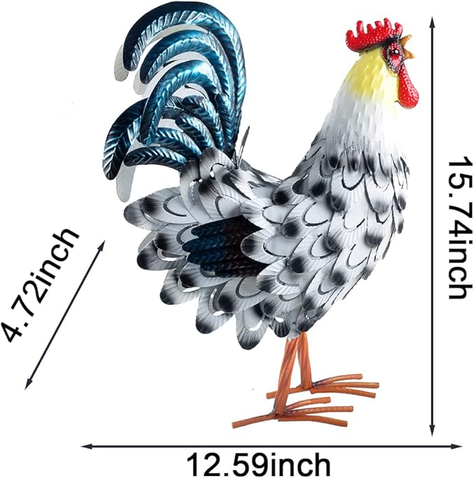Metal Rooster Statue Garden Chicken Sculpture Decoration Metal Yard Art for Yard Outdoor Indoor Decoration (#D)