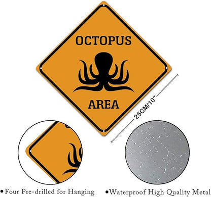 Caution Octopus Crossing XING Tin Sign Octopus Area Warning Street Sign Ocean Animal Novelty Caution Road Sign for Home Man Cave Door Porch Garden 10x10in