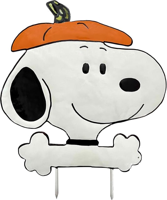 PRODUCTWORKS Peanuts Pumkin Press-in Icon Metal Stake Halloween Harvest Decor Porch Decorating Indoor Outdoor (Linus) (Snoopy Pumpkin Hat)