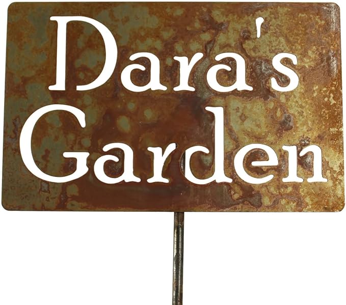 Classic Metal Garden Markers Clearance Items 20 to 33 Inches Tall (Dara's Garden 21", Naturally Rusted)