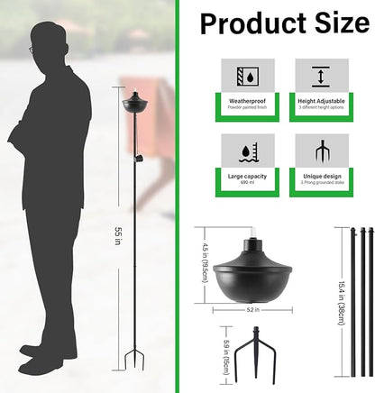 ZSZMFH Home Garden Torch Set of 6, Large Capacity 23.5oz Outdoor Metal Torch Garden Décor,55-Inch Upgraded Citronella Torches with 3-Prong Grounded Stake, Table Top Torches for Party Patio Pathway