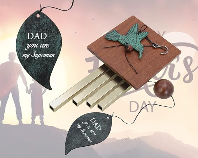 ASTARIN Personalized Wind Chimes for Father, Grandfather, Small Wind Chimes Outdoor, Hummingbird Wind Chime, Father's Day, Birthday Gift from Daughter, Son