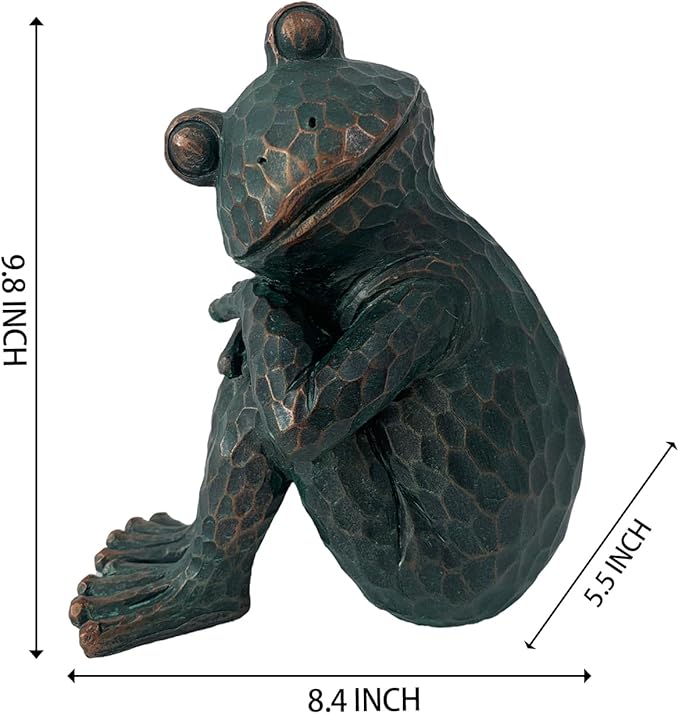 Vintage Bronze Meditating Frog Statue, 9.8" H Handcrafted Resin Zen Frog Figurine, Weather Resistant, for Garden, Patio, Indoor & Outdoor Home Decor