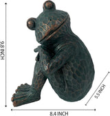 Vintage Bronze Meditating Frog Statue, 9.8" H Handcrafted Resin Zen Frog Figurine, Weather Resistant, for Garden, Patio, Indoor & Outdoor Home Decor