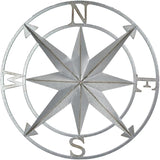 Nautical Compass Rose Wall Hanging Sculpture - Galvanized Grey Finish Metal Indoor Outdoor Ocean Decor - 20.5 Inch Diameter Elegant Maritime Home Accent Piece