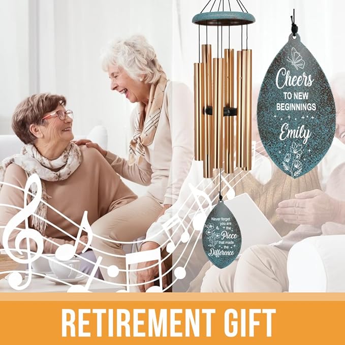 ASTARIN Personalized Happy Retirement Gift, Produced in USA Retirement Wind Chimes for Women Men, 35" Large Deep Tone Wind Chime Retire Gifts for Teacher Co-Workers Boss Husband Friends Parents