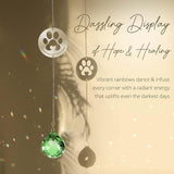 Mooncraftlogy Dog Memorial Gifts, Unique Loss of Pet Sympathy Idea, Green Crystal Ball Rainbow Suncatcher with Paw Print for Cat or Dog Remembrance and Bereavement