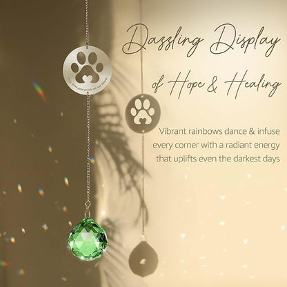 Mooncraftlogy Dog Memorial Gifts, Unique Loss of Pet Sympathy Idea, Green Crystal Ball Rainbow Suncatcher with Paw Print for Cat or Dog Remembrance and Bereavement