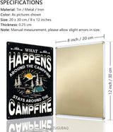 Vintage Metal Funny Camping Tin Sign-What Happens Around The Campfire Stays Around The Campfire Outdoor Porch Patio Home Kitchen Garden Bar Poster Retro Decor Art 8X12 Inch Wall Decor