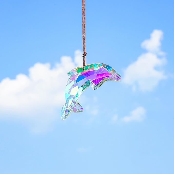 76mm/3in Lovely Crystal Dolphin Prism Sun Catchers,Window Crystal Prism Suncatcher,AB Coating Hanging Crystals for Indoor Outdoor Christmas Decor