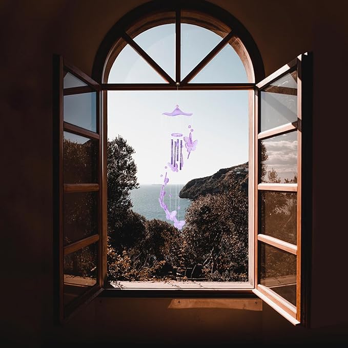 Luxshiny Purple Butterfly Wind Chime Pendant for Courtyard and Home Decor Metal and Plastic Craft with Pleasant Sound Hanging Bell Decoration and