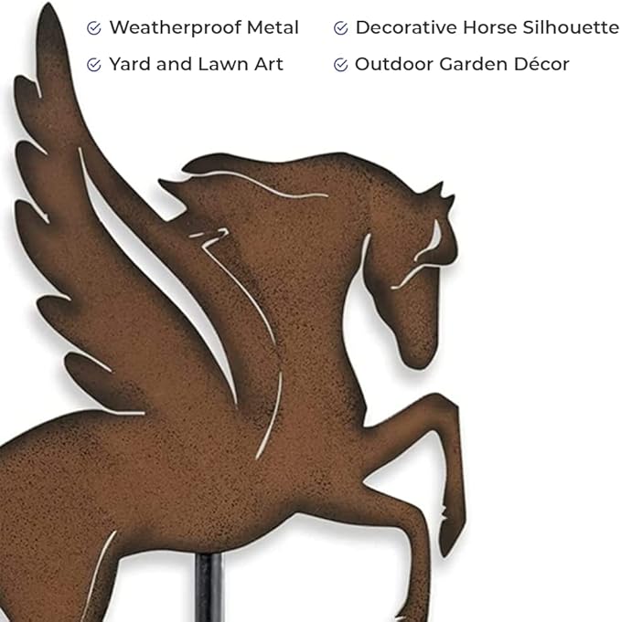SAGEFINDS Pegasus Garden Stake | Weatherproof Metal | Decorative Horse Silhouette | Yard and Lawn Art | Outdoor Garden Décor