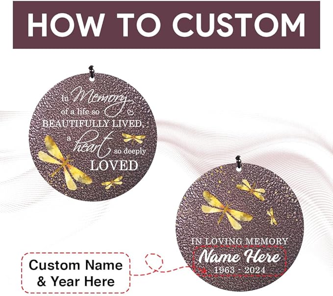 Sympathy Wind Chimes, Personalized Dragonfly Wind Chimes for Loss of Loved One, Commemorative Sympathy Gifts for Funeral, in Memory of Dad/Mom 36inch (Produced in USA)