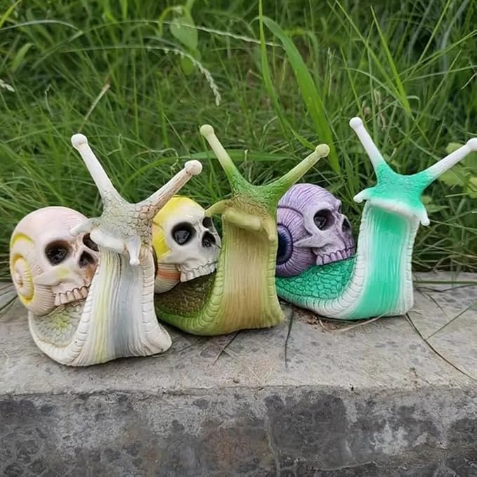Skull Snail Sculpture Garden Decor Statue Halloween Skulls Decor Ornament Gothic Home Decor Resin Crafts for Home Outdoor Landscape Office Decor,Blue