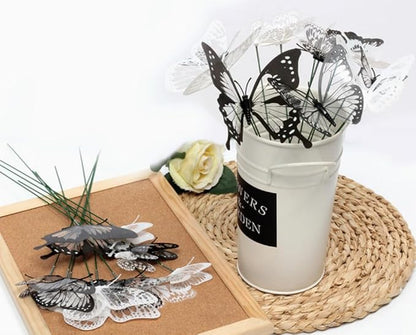 3D Butterfly Garden Stake Decor,10"PVC Butterfly Garden Decor for Outside,Shaking Head Artificial Butterflies for Cake Bouquet Wall Lawn Pathway Plant Pot Flower Bed Yard Decor (50, Black)