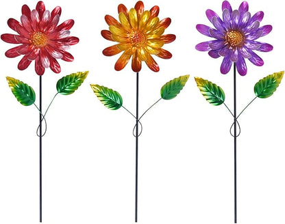Garden Stakes Decorative, Metal Flowers for Outside, Glow in Dark Yard Lawn Ornaments Plant Pot Flower Bed Decor, Patio, Set of 3, Purple Yellow Red