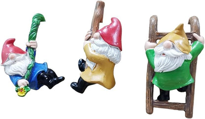 Set of 3 Cartoon Dwarf Pot Hangers - Climbing Ladder Figurines, Garden Patio Balcony Wall Decor, Hanging Ornaments for Flower Pot Edges, Perfect Festive & Special Occasion Gift