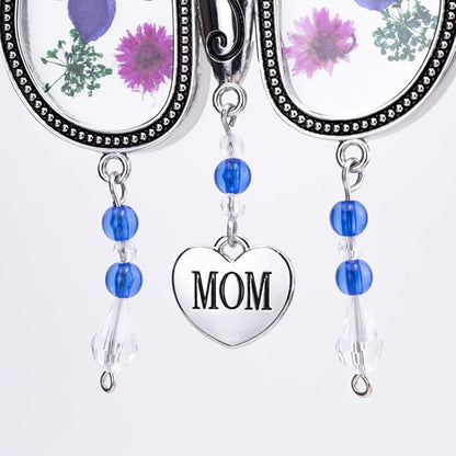 Laraine Butterfly Suncatcher with Pressed Colourful Flower Wings Mother's Day Butterfly Glass Wind Chime Ornament Charm with Metal Heart Gifts for Mom Grandma Birthday (Purple Mom)