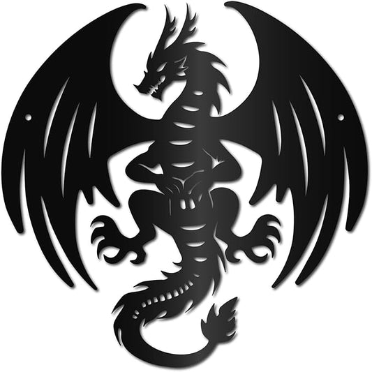 CREATCABIN Dragon Metal Wall Art Black Metal Wall Sculptures Iron Fly Dragon Western Fairytale Animal Wall Artwork Sign Ornament Decor for Living Room Office Garden Balcony Decoration 11.8 x 11.8 Inch