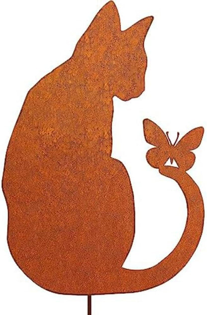 Sitting Cat Garden Statue Rustic Iron Outdoor Ornament for Yard or Patio Decoration(Sitting cat)